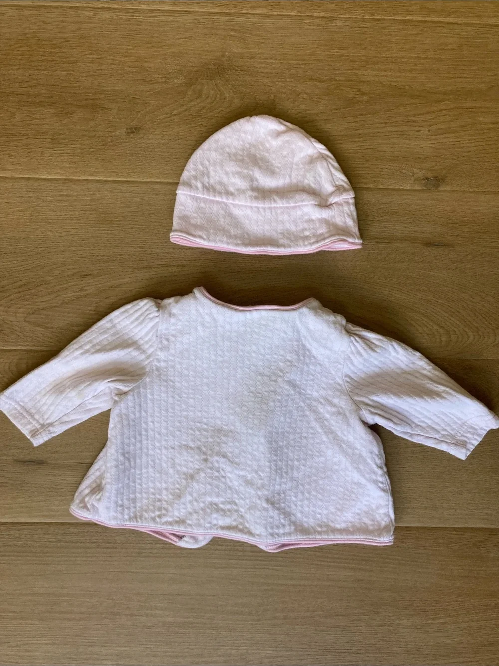 First Impressions Vintage Light Pink Quilted Baby Cardigan Jacket & Hat Set